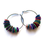 glitter confetti hoop earrings . rainbow . medium silver