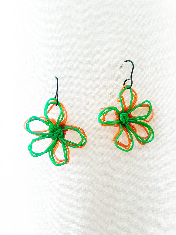 flower earrings . hand drawn . orange and green