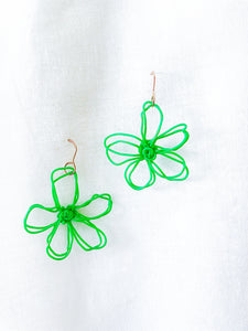 flower earrings . hand drawn . green