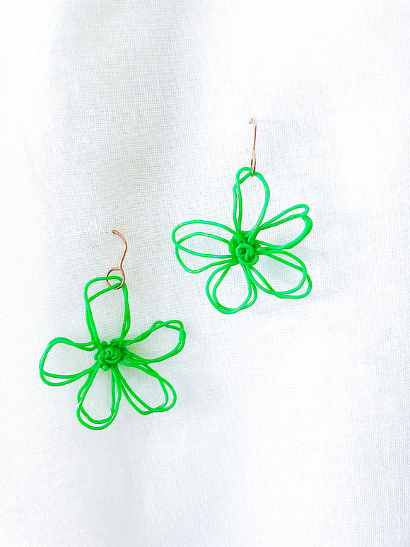flower earrings . hand drawn . green