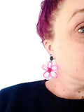 flower earrings . hand drawn . daisy . pink red