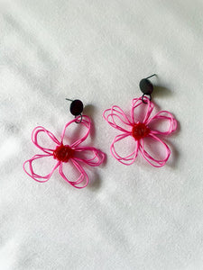 flower earrings . hand drawn . daisy . pink red