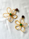 flower earrings . hand drawn . daisy . mustard yellow green