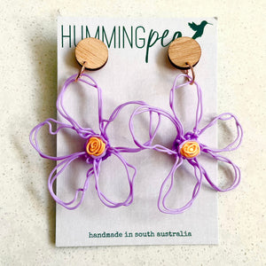 flower earrings . hand drawn . daisy . purple orange