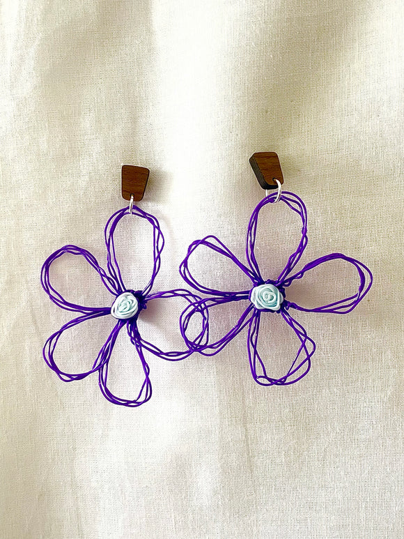 flower earrings . hand drawn . daisy . purple light blue
