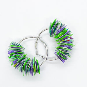 confetti earrings . small . silver . purple green