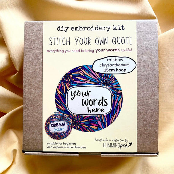 stitch your own quote . embroidery kit . bold chrysanthemum