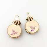 mini hoop earrings . vintage purple flower .