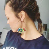 confetti earrings . medium . silver . sky blue rainbow
